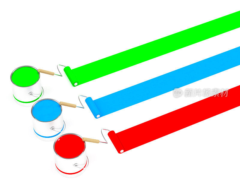 3D 3油漆滚筒和罐(greb，蓝色和红色)